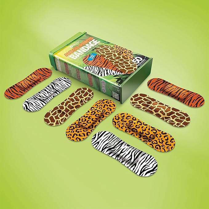 BioSwiss Bandages, Animal Print Shaped Self Adhesive Bandage, Latex Free Sterile Wound Care, 50 Count-CubbioJoy