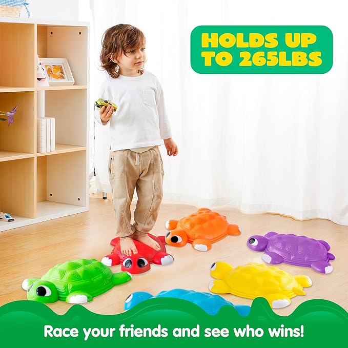 JOYIN Turtle Balance Stepping Stones, 6 Pcs Kids Turtle Jumping Stones Steps Stones Up to 265 Ibs, Toddler Obstacle Course Coordination Game Toys for Ages 3 Years and UP Indoor or Outdoor Play-CubbioJoy