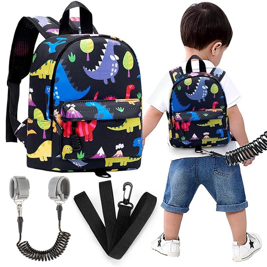 Accmor Toddler Leash Baby Dinosaur Backpack Harness with Anti Lost Wrist Link, Cute Mini Child Daycare Bag with Tether Hold Kids Close While Outdoor Walking for Baby Boys Girls-CubbioJoy