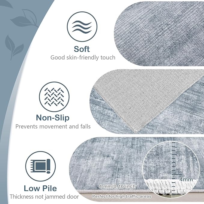 Area Rugs 5x7 Living Room: Washable Rug Modern Abstract Large Rugs Soft Non Slip Neutral Rug Stain Resistant Indoor Carpet for Bedroom Kitchen Dining Room Table Nursery Home Office Rugs(Blue,5'x7')-CubbioJoy