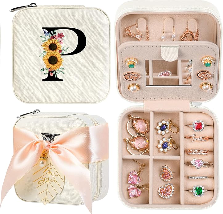 AYGXU Travel Jewelry Box for Women and Girls - Small Case With Initial A-Z - Teacher Gifts-CubbioJoy