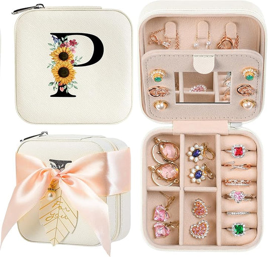 AYGXU Travel Jewelry Box for Women and Girls - Small Case With Initial A-Z - Teacher Gifts-CubbioJoy