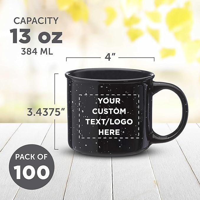 DISCOUNT PROMOS Custom Ceramic Campfire Coffee Mugs 13 oz. Set of 10, Personalized Bulk Pack - Perfect for Tea, Espresso, Cappuccino, Hot Cocoa - Black-CubbioJoy