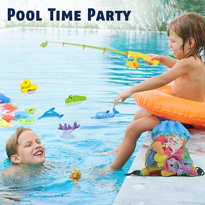 CozyBomB™ Magnetic Fishing Toys Game Set for Kids | Water Table Bathtub Kiddie Pool Party & Pole Rod Net, Plastic Floating Fish Toddler Color Ocean Sea Animals Birthday Age 3 4 5 6 Year-CubbioJoy