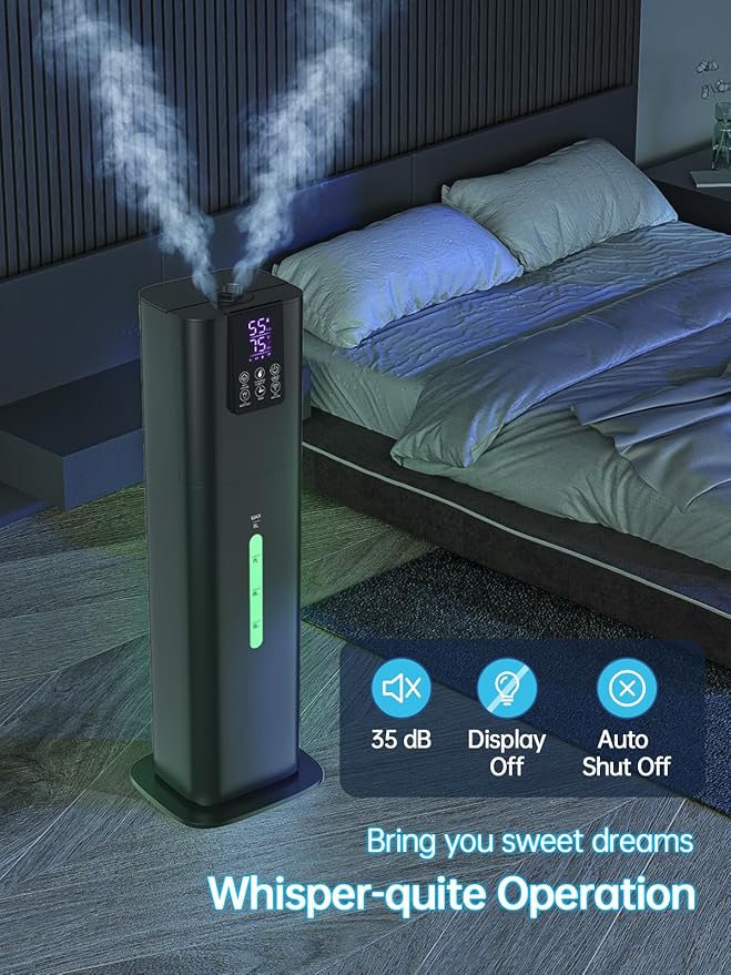 8L Smart Humidifiers for Bedroom Large Room, 2.1Gal Cool Mist Top Fill Diffuser Ambient Light, App & Remote Control, 3 Mist Modes, Quiet Humidifier for Home Office Plant (Black)-CubbioJoy