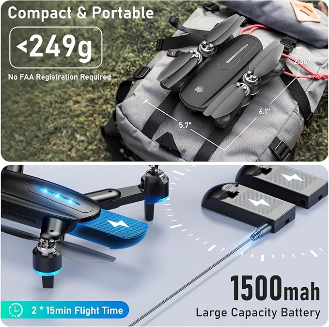 Drone with Camera, 1080P HD FPV Foldable Drone with Brushless Motor Optical Flow, One Key Take Off/Land, 360° Flip, Waypoint Fly, Gesture Selfie, 2 Batteries, Mini Drones for Kids 14+-CubbioJoy