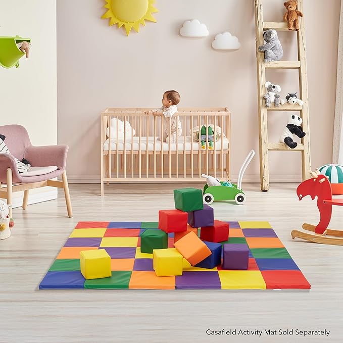 Casafield Toddler Foam Building Blocks (12-Piece Set), 5.5" x 5.5" Soft Play Colorful Kids Stacking Cubes for Daycare, Nursery, Preschool-CubbioJoy