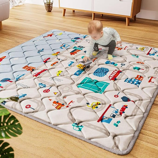 Car Portable Baby Play Mat 50x50 Playpen Mat Upgraded Thicker Baby Floor Play Mat Non-Slip Cushioned Crawling Mat Waterproof Kids Play Mat Activity Playmats for Babies Toddler Tummy Time(50x50, Car)-CubbioJoy