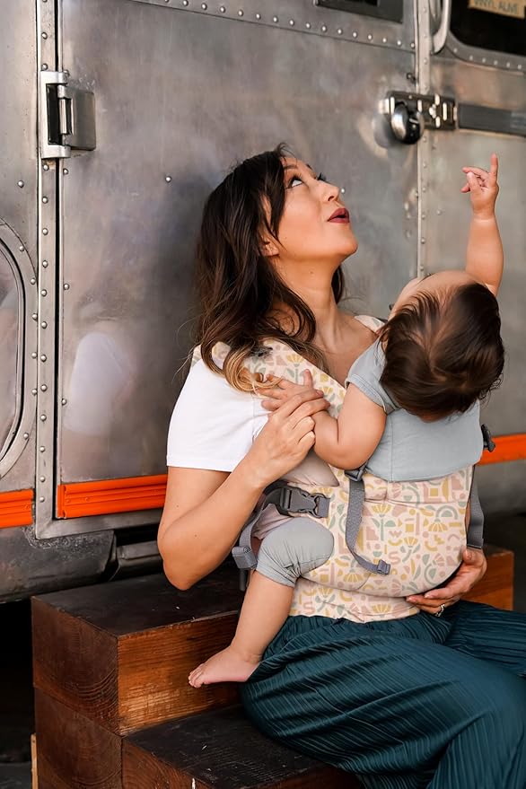 Beco Gemini Baby Carrier from Newborn to Toddler - Certified Ergonomic Newborn Baby Carrier for Infants and Children of 7-35 lbs - M Shape, Adjustable Seat, 100% Cotton (Geo Floral)-CubbioJoy