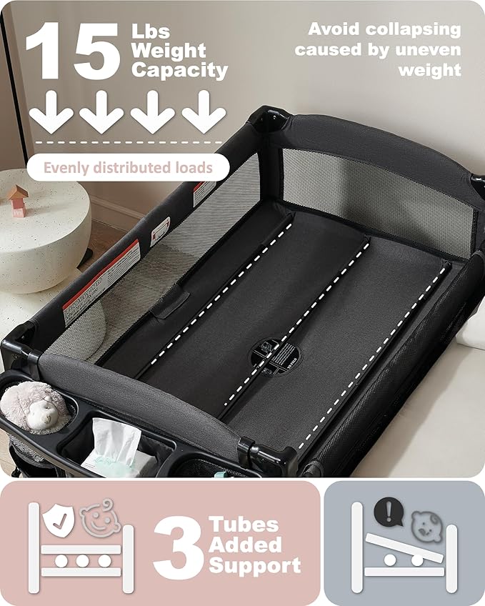 AirClub 4 in 1 Baby Bassinet Bedside Sleeper, 4 Functions Crib, Playard, Portable Changing Table, Bassinet for Newborn Baby, Bedsaide Bed w/Wheels&Brakes-CubbioJoy