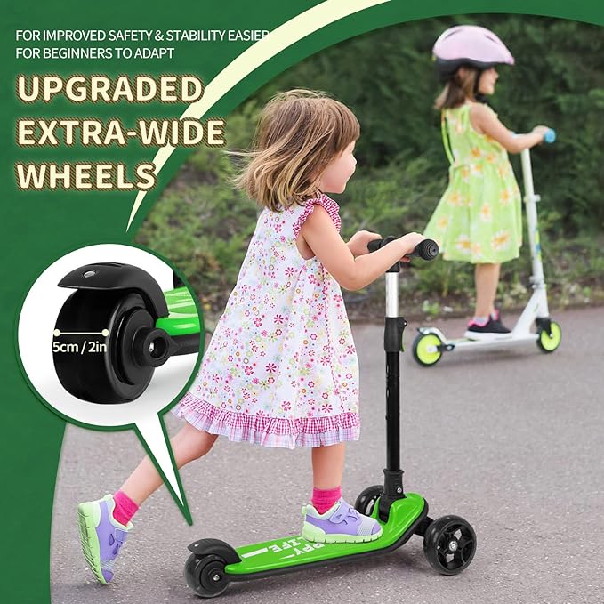 Besrey Kick Scooter for Kids Ages 3-10, 3-Wheel Folding Scooter with Adjustable Height, LED Light Wheels, Extra Wide Deck for Outdoor Activities-CubbioJoy