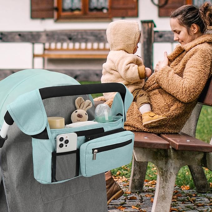 Accmor Universal Stroller Organizer with Insulated Cup Holder Detachable Phone Bag and Shoulder Strap,Stroller Bag Caddy Organizer Accessories Fits for Uppababy, Baby Jogger, Britax Strollers-CubbioJoy