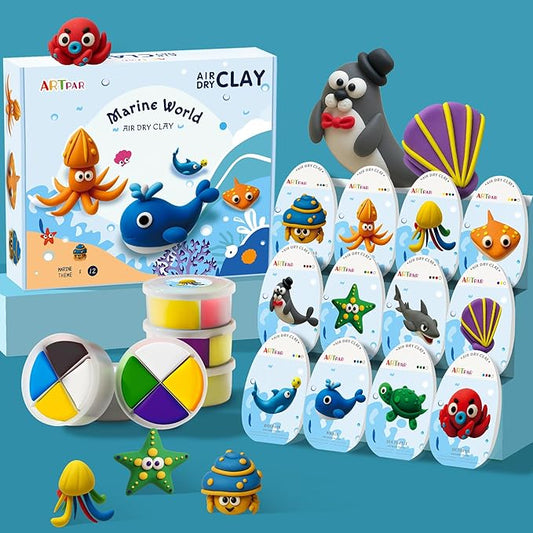 ARTPAR Air-Dry Clay Kit for Kids,12 Marine Animals‌ Modeling Magic Clay Sculpting Tools Set,Non-Toxic, Ultra-Light,Creative DIY School Arts & Crafts Gifts for Boys & Girls Ages 3-12-CubbioJoy