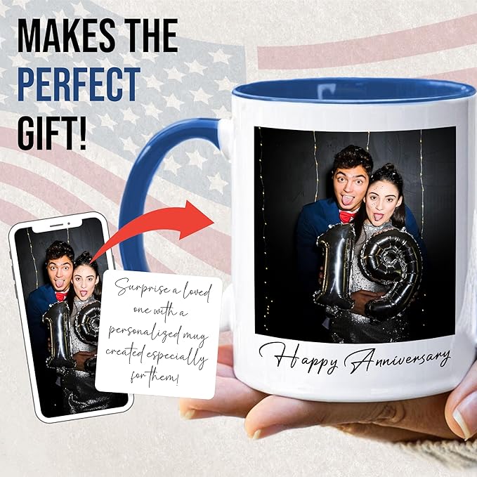 Custom Mug Upload Your Picture Personalized Coffee Mug with Photo Text Name Customized Cup Unique Ideas Gifts for Men Women Mom Dad Halloween Christmas Thanksgiving Friend Family (Blue, 11oz)-CubbioJoy