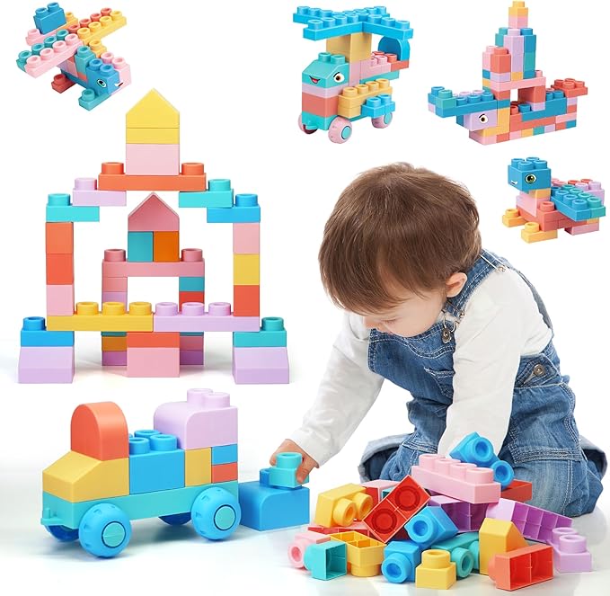 45 Pcs Soft Building Blocks for Toddlers 18M+, BPA - Free Sensory Toys, Montessori STEM DIY Construction Bricks, Safe Teething & Early Learning Toys, Creative Building Set for Baby Kids-CubbioJoy