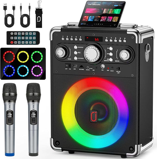 Karaoke Machine with 2 Wireless Microphones for Adults, Portable Bluetooth Party Speaker with Echo Adjustment, Singing Machine Support TWS/USB/TF Card/Guitar/TV Connected for Outdoor/Events etc-CubbioJoy
