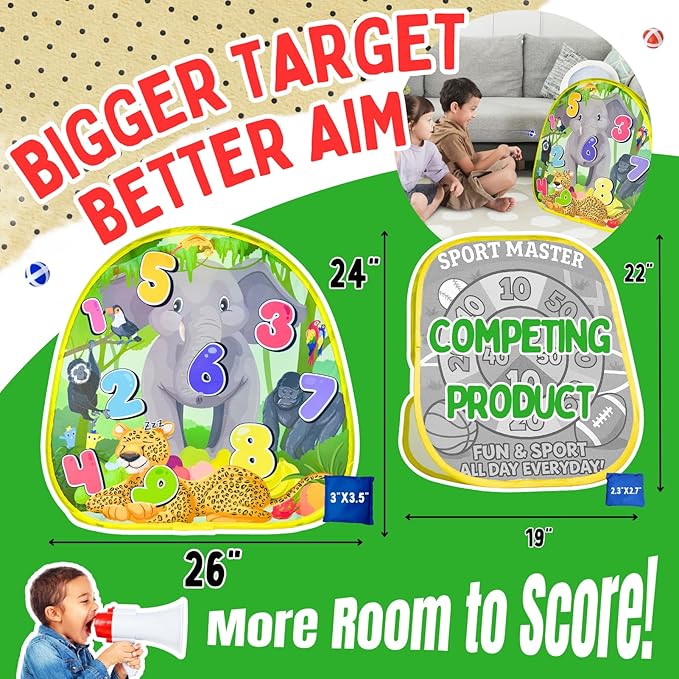 2-in-1 Dinosaur & Animal Bean Bag Toss Game – Double-Sided 27" Target Board with 6 Bean Bags – Outdoor & Indoor Toy for Toddlers & Kids Ages 3-6 – Birthday Gift - Amazon Exclusive-CubbioJoy