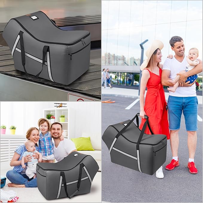 Infant Car Seat Travel Bag for Airplane Compatible with All Nuna Pipa Car Seat and Base,Chicco KeyFit 30 and Base, Padded Car Seat Bags for Air Travel,Car Seat Gate Check Bag with Side Pocket, Gray-CubbioJoy