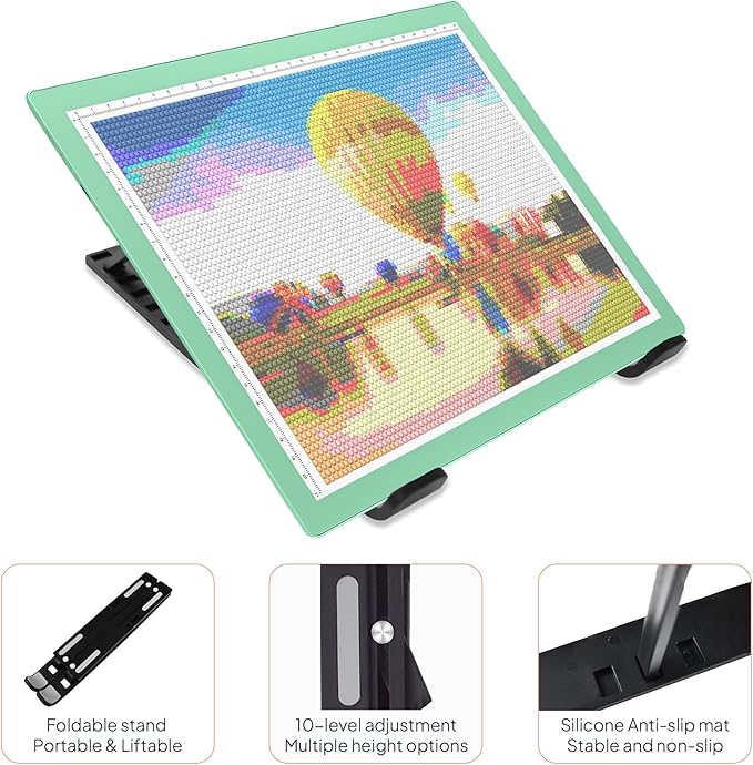 iVyne Corded A4 Light Pad for Diamond Painting & Art Projects – LED Light Board with Diamond Art Accessories – Ultra-Thin & Portable Diamond Dot Light Board, Perfect for Artists - Green-CubbioJoy