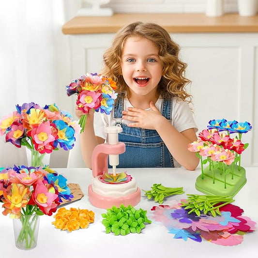 Aboofx Fabric Flower Bouquet Toys for Girls 3 4 5 6 7 8 Years Old, Flower Making Kit for Kids Age 3 4 5 6 7 8, Educational DIY Flowers Press Craft Kit Toy for Girls Birthday Holiday Party Xmas Gifts-CubbioJoy