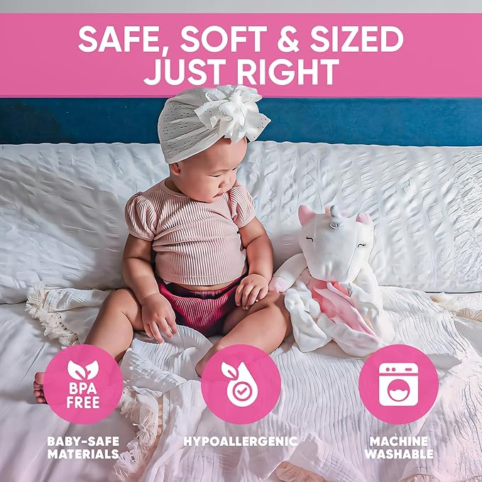 4-in-1 Sound Machine, Baby Lovey, Blanket - White Noise & Lullaby Plush Unicorn Calms & Reduces Wakeups, Helps Toddler Sleep Longer - Proven Sleep Aid -Musical BPA-Free, Machine Washable Newborn Gift-CubbioJoy