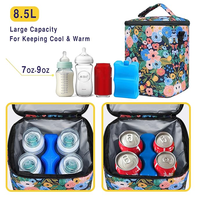 Breastmilk Cooler Bag with Ice Pack Fits 4 Baby Bottles Up to 9 Ounce Insulated Baby Bottle Bag Breast Milk Cooler on The Go with Strap Baby Bottle Cooler Bag for Nursing Mom Daycare or Travel-CubbioJoy