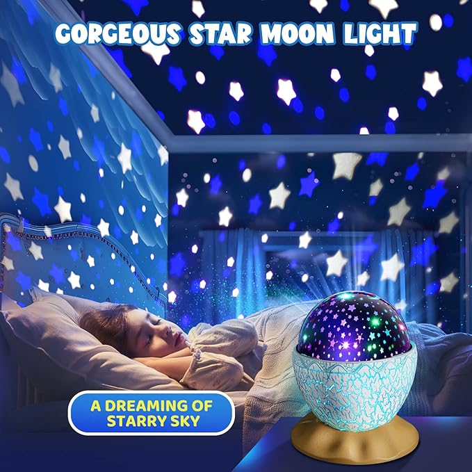 Dinosaur Toys for Kids Age 3-12: Wired Dinosaurs Egg Night Light Gifts for Boys 4 5 6 7 8 9 Year Old 2-in-1 Dino & Star Projector with 360° Rotation Timer for Boy Ages 3-5 Birthday Easter Gifts Decor-CubbioJoy