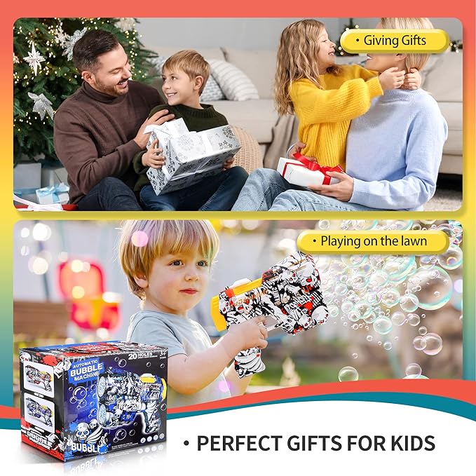 2 Pack Bubble Guns for Kids, Rechargeable LED Light Up Graffiti Bubbles Machine Blower with 2 Bottles Refill Solution for Kids 4-8, Bubble Makers Blaster for Toddlers-CubbioJoy