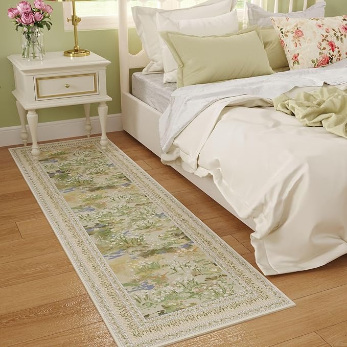 2x6 Runner Rug Impressionist-Style Vintage Kitchen Rugs Non Slip Washable Soft Carpet Runner for Kitchen Laundry Bedroom Bathroom, Beige-CubbioJoy