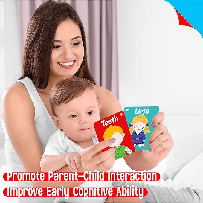 50 PCS Kid First Cognitive Flashcards,Double Sided Printed 7 in 1 Colorful Cards Alphabet,Numbers, Foods,Animals,Shapes,Colors with 3 Reclosable Rings,Learning Tool for Pre-K Kindergarten Toddlers-CubbioJoy