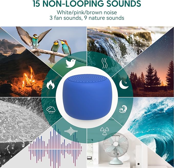 Babelio White Noise Sound Machine for Adults Kids Baby, Mini, 15 Non-looping Sounds, Timer, Memory Function, Easy to Pocket and Travel Navy-CubbioJoy