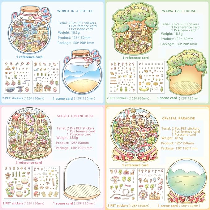 DIY 3D Sticker Scene，8 Sets Pack（500+）, Reusable Sticker Book, Cute Sets for Free Combination, Cute Waterproof for Anywhere, Crafts Party Favors Birthday Gift-CubbioJoy