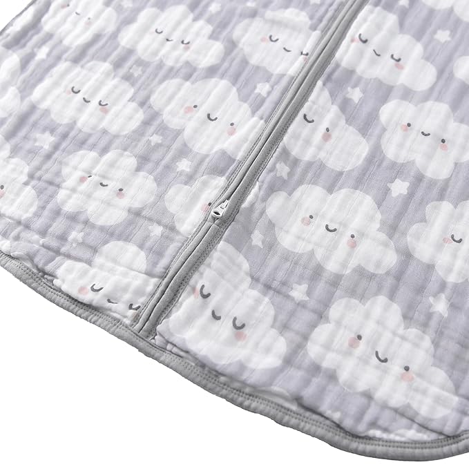 Baby Sleep Sack 2-4 T Baby Wearable Blanket 100% Organic Cotton 0.5 TOG Toddler Sleep Sacks 2- Way Zipper Soft 4 Layers 2T 3T 4T Cloud-CubbioJoy