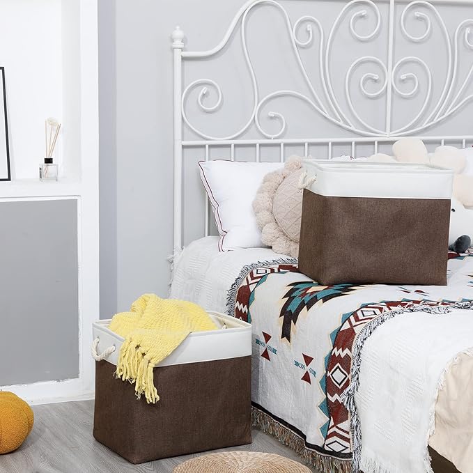 Bidtakay Baskets for Organizing Set of 2 Extra Large Fabric Storage Bins 17x12x15 in Collapsible Laundry Baskets Blanket Basket with Soft Handles Rustic Decorative Stair Basket Dog Toy Bins-CubbioJoy