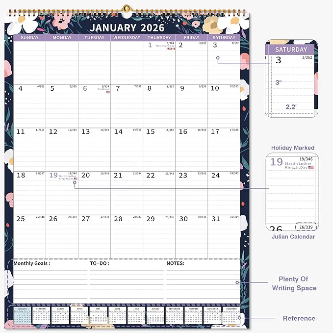 2025 Calendar, Wall Calendar 2025-2026 (17"x22") with Lines, Monthly Calendar from Jul 2025 to Dec 2026, 18 Month Vertical Large Monthly Family Calendar 2026 for Wall, Calendario 2026-CubbioJoy