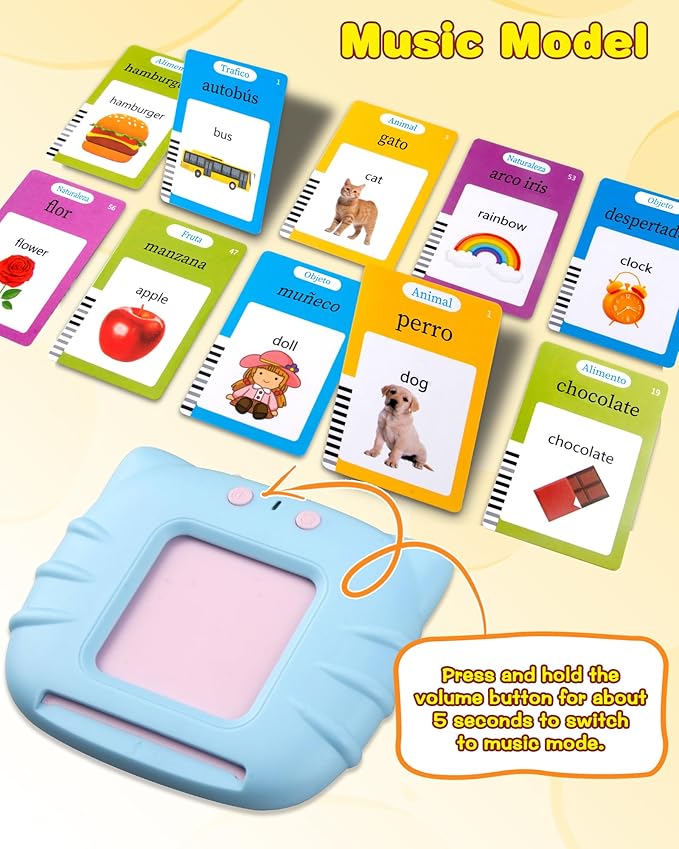 510 Words Spanish Flash Cards for Kids, Autism Toys for Toddlers 2-3 Years Old, Speech Therapy Toys, Educational Learning Flash Cards for Boys and Girls Blue(Spanish/English/Bilingual)-CubbioJoy