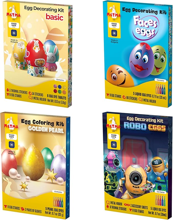 Coloring Kit Golden Pearl - Egg Decorating Kit Robo Eggs, Faces Eggs & Kit Basic - Complete Decorative Eggs Set with Dye Tablets, Stickers, Egg Spinner, and More - Arts and Crafts for Kids (Pack of 4)-CubbioJoy