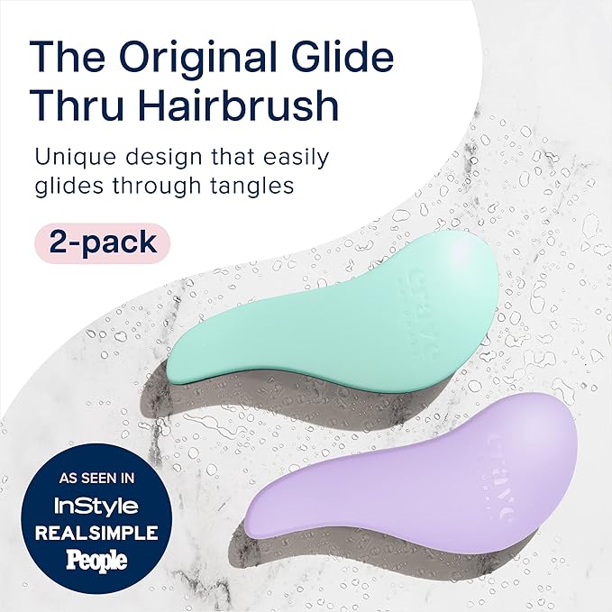 Crave Naturals Glide Thru Detangling Brush for Adults and Kids - Detangler Brush for Curly or Straight, Wet or Dry Hair - Gentle on Tangles Hair Comb - 7.5x3-Inch, Turquoise and Purple (Pack of 2)-CubbioJoy
