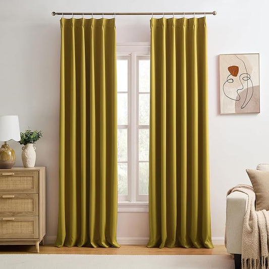 KEQIAOSUOCAI Yellow Pinch Pleated Curtains 102 Inch Length 2 Panels Set Noise Cancelling Window Drapes for Nursery Bedroom Living Room 40x102-CubbioJoy