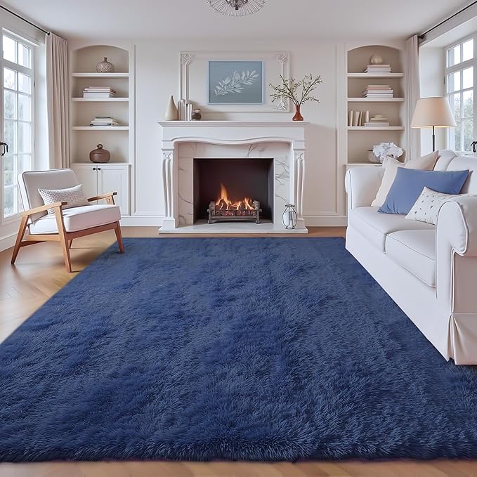 8x10 Area Rug for Living Room: Fluffy Shag Soft Washable Rugs Large Fuzzy Plush Indoor Carpet for Bedroom Nursery Playroom Kids Girls Boys Room (Navy Blue, 8'x10')-CubbioJoy