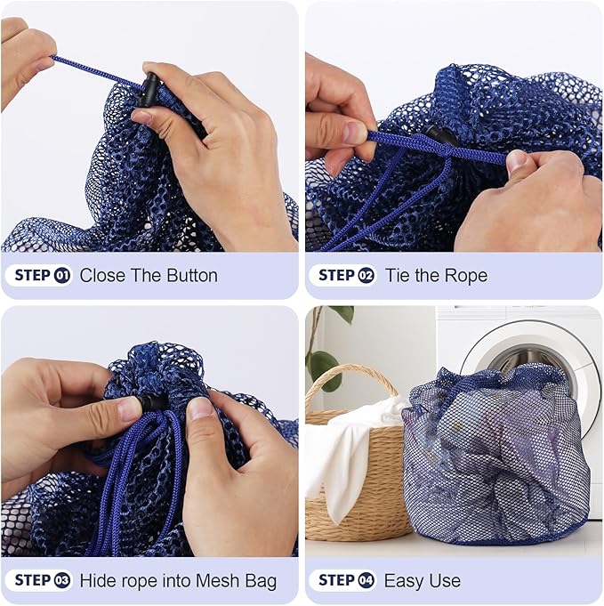 4Pcs Mesh Laundry Bags Washing Machine Mesh Wash Bags for Clothes,Underwear,Lingerie, Bed Linen with Drawstring Closure Sturdy(4 Size, Blue)-CubbioJoy