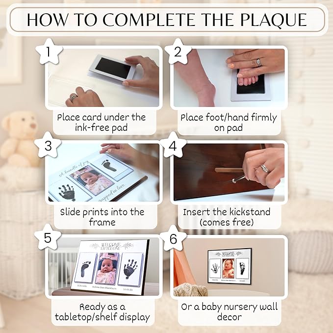 Inkless Hand and Footprint Kit, Baby Keepsake Plaque & Baby Shower Gifts - Ideal as Mom To Be Gift, Nursery Picture Frames, Clean Touch Hand and Footprint Kit (Style 1 - Design 1)-CubbioJoy