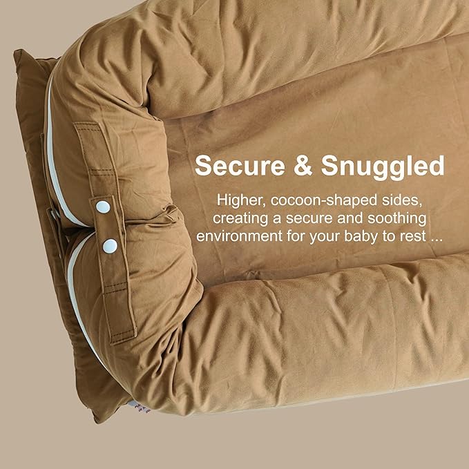 Deluxe Infant Lounger, Baby Nest Cover for Baby Girls & Boys, Newborn Essentials for Baby 0-12 Months, 100% Cotton (GoldenBrown)-CubbioJoy