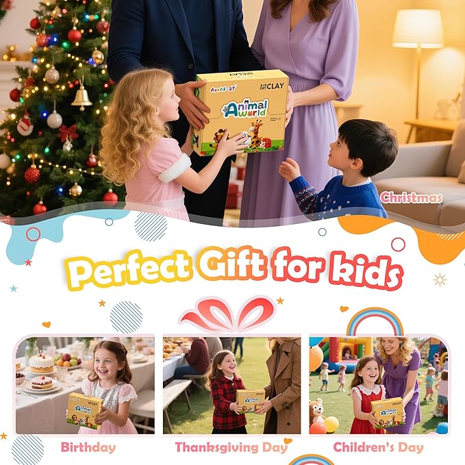 Air Dry Clay Kit - Animal Theme, Modeling Clay for Kids, DIY Model Magic Clay with Sculpting Tools and Tutorials, 12 Boxes Molding Clay, Ultra Light, Soft & Non-Toxic, Arts and Crafts Gift for Kids-CubbioJoy