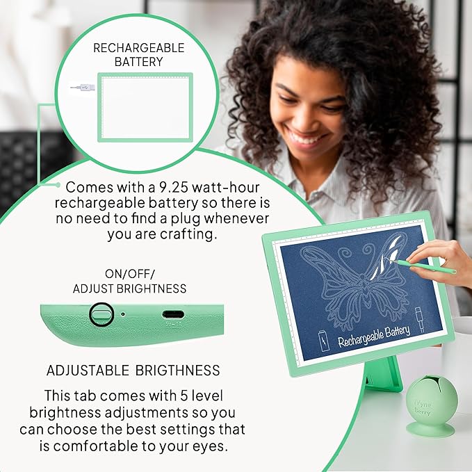 iVyne Rechargeable A4 Light Pad for Tracing & Weeding - LED Light Board for Weeding Vinyl - for Cricut Vinyl Weeding Tools - Ultra-Thin & Portable - Perfect for Artists & Crafters - Green-CubbioJoy