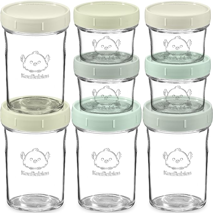KeaBabies 4pk 8oz & 4pk 4oz Glass Baby Food Containers with Lids - Leak-Proof, Microwavable Small Glass Jars, Baby Purees & Toddler Snack Storage Containers, BPA-Free, Dishwasher & Freezer Safe(Sage)-CubbioJoy