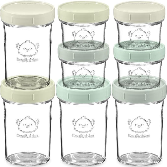 KeaBabies 4pk 8oz & 4pk 4oz Glass Baby Food Containers with Lids - Leak-Proof, Microwavable Small Glass Jars, Baby Purees & Toddler Snack Storage Containers, BPA-Free, Dishwasher & Freezer Safe(Sage)-CubbioJoy