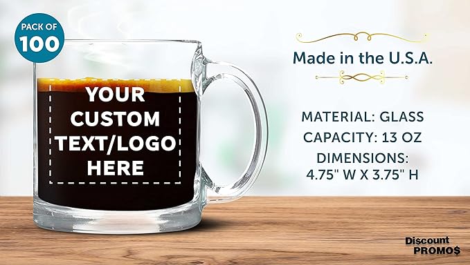 Custom Libbey Clear Glass Coffee Mugs 13 oz. Set of 100, Personalized Bulk Pack - Perfect for Coffee, Tea, Espresso, Hot Cocoa, Other Beverages - Clear Bottom-CubbioJoy