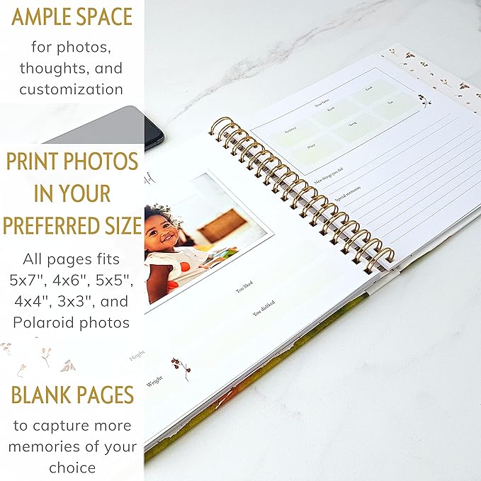 Baby Memory Book for Girl or Boy - First 5 Year Unisex Woodland Animal Keepsake to Log New Born 1st Milestone - Gender Neutral Photo Album - Parent Scrapbook Journal - Pregnancy Gift for Expecting Mom-CubbioJoy