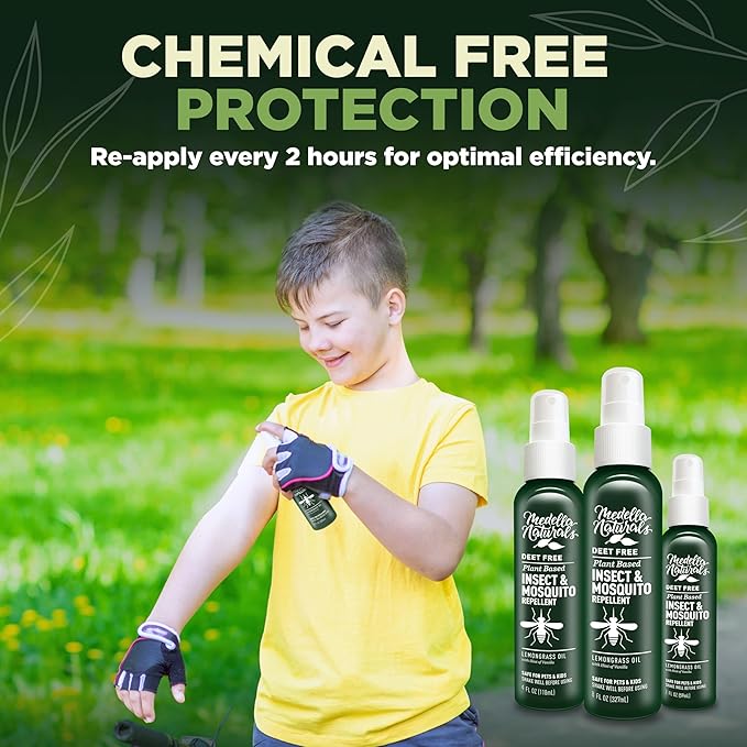 Deet-free Insect & Mosquito Repellent Travel Pack (2, 4, 8oz) – Nice Smelling Insect Repellent with Lemongrass Oil Safe for Pets and Kids – Bug Spray for Mosquitoes, Gnats, Black Flies, and No-see-ums-CubbioJoy